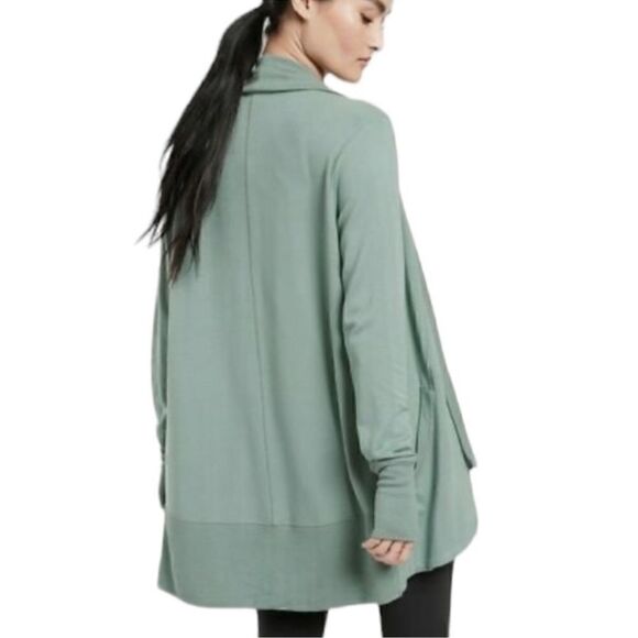 ATHLETA- Pranayama Wrap Cardigan Heather Blue Thumbholes Long Sleeved Small TALL - Picture 7 of 14